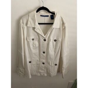 Avenue Jeans White Denim Utility Jacket Plus Size 26/28 Button Front Stretch NEW
